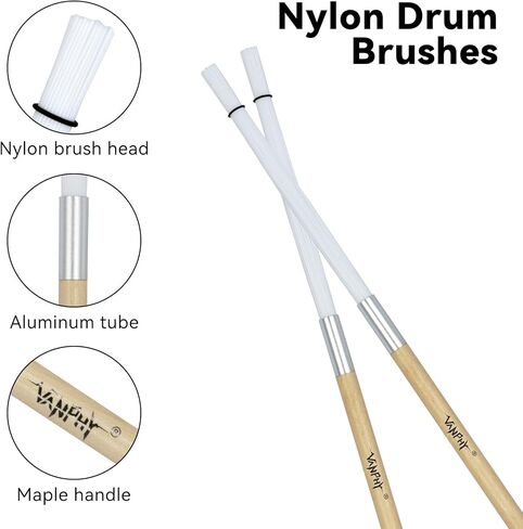 مجموعة فرش الطبل - 3 عبوات (فرش طبلة الجاز وأعواد الطبول المصنوعة من الخيزران وفرش طبلة النايلون) مع حقيبة سوداء لأداء ممارسة قرع طبول موسيقى الجاز in Kuwait