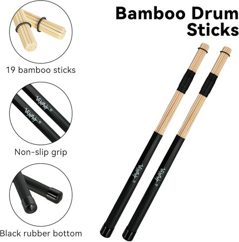 مجموعة فرش الطبل - 3 عبوات (فرش طبلة الجاز وأعواد الطبول المصنوعة من الخيزران وفرش طبلة النايلون) مع حقيبة سوداء لأداء ممارسة قرع طبول موسيقى الجاز in Kuwait