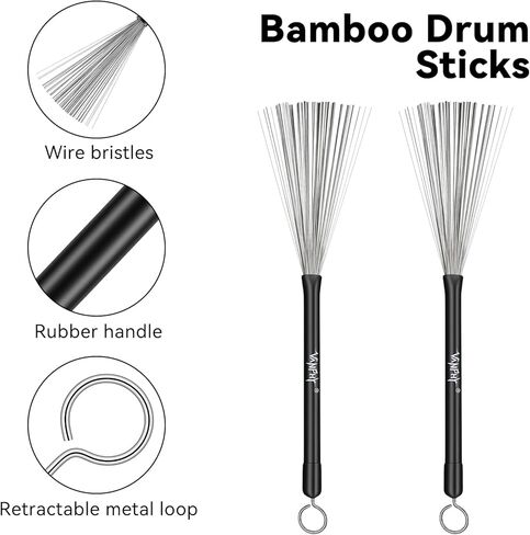 مجموعة فرش الطبل - 3 عبوات (فرش طبلة الجاز وأعواد الطبول المصنوعة من الخيزران وفرش طبلة النايلون) مع حقيبة سوداء لأداء ممارسة قرع طبول موسيقى الجاز in Kuwait