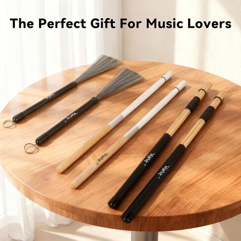 مجموعة فرش الطبل - 3 عبوات (فرش طبلة الجاز وأعواد الطبول المصنوعة من الخيزران وفرش طبلة النايلون) مع حقيبة سوداء لأداء ممارسة قرع طبول موسيقى الجاز in Kuwait