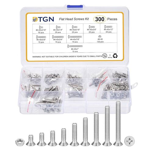 DTGN #4-40 Flat Head Nuts and Bolts Assortment Kit - 300pcs - Good for Electronics and Machinery - 304 Stainless Steel Phillips Countersunk Machine Screws Set - Silver in Saudi Arabia