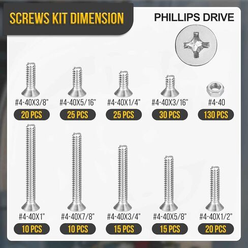 DTGN #4-40 Flat Head Nuts and Bolts Assortment Kit - 300pcs - Good for Electronics and Machinery - 304 Stainless Steel Phillips Countersunk Machine Screws Set - Silver in Saudi Arabia