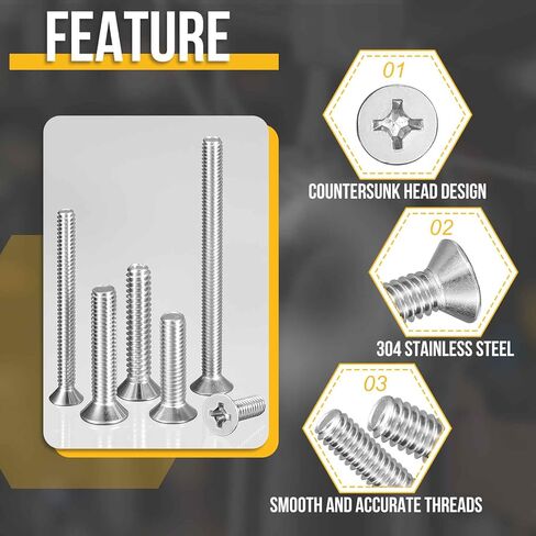 DTGN #4-40 Flat Head Nuts and Bolts Assortment Kit - 300pcs - Good for Electronics and Machinery - 304 Stainless Steel Phillips Countersunk Machine Screws Set - Silver in Saudi Arabia