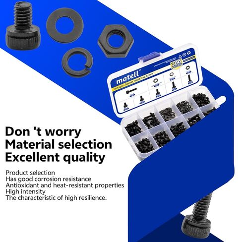 matell M3 Metric Black Hex Socket Head Cap Screw Assortment,Grade 12.9 Carbon Steel Screws Nuts and Washers Assortment,Washer kit,nut kit,Length 4/5/6/8/10/12mm in Kuwait