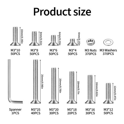 مجموعة مسامير براغي M3 M4 M5 M6 M8، 155-1144 قطعة، مجموعة متنوعة من المقبس السداسي المسطح برأس غاطس، غسالات صواميل براغي الآلة مع مفتاح ألين لإصلاح الأثاث الإلكتروني (فضي) (1111، M3) in Kuwait