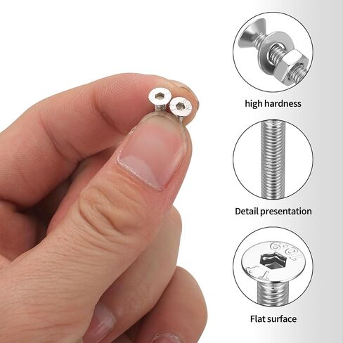 مجموعة مسامير براغي M3 M4 M5 M6 M8، 155-1144 قطعة، مجموعة متنوعة من المقبس السداسي المسطح برأس غاطس، غسالات صواميل براغي الآلة مع مفتاح ألين لإصلاح الأثاث الإلكتروني (فضي) (1111، M3) in Kuwait