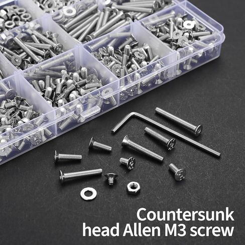 مجموعة مسامير براغي M3 M4 M5 M6 M8، 155-1144 قطعة، مجموعة متنوعة من المقبس السداسي المسطح برأس غاطس، غسالات صواميل براغي الآلة مع مفتاح ألين لإصلاح الأثاث الإلكتروني (فضي) (1111، M3) in Kuwait