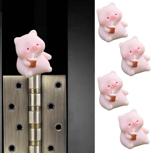 Cute Mini Creative Piggy Drinking Milk Tea Hinge Heads Decorative Topper Set 4PCS, Home Decoration,Magnetic Hinge Head Toppers Door Hinge in Saudi Arabia