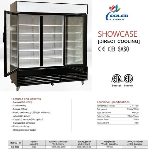 ثلاجة تجارية زجاجية بثلاثة أبواب متأرجحة NSF مبرد عرض المشروبات مبرد المشروبات، معتمد من ETL، NSF، قائم، سعة 69 قدم مكعب، عرض 74 بوصة، لوحة عرض علوية 110 فولت CLG-1320BF in Kuwait