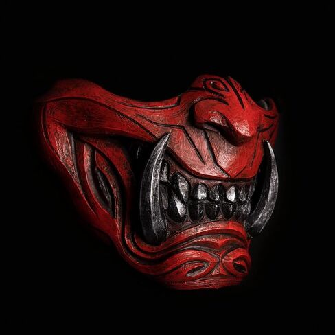 Half Face Samurai Mask Ronin Oni Mempo Japanese Demon NOH for Airsoft Paintball BB Gun Motorcycle Red Joker KKD KK31 in Saudi Arabia