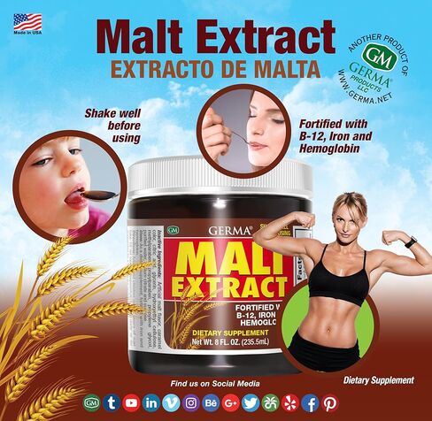 Germa Malt Extract Liquid Supplement - Pure Concentrated Barley Malt - 8 fl oz (236ml) in Kuwait