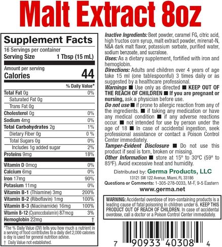 Germa Malt Extract Liquid Supplement - Pure Concentrated Barley Malt - 8 fl oz (236ml) in Kuwait