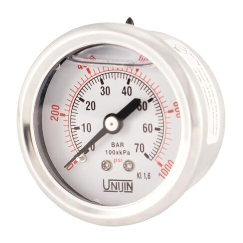P251 Series 2" Dial, Oil Filled Pressure Gauge w/Brass Internals, 0-1000 PSI/kPa, ±1.6% Accuracy, 1/8" NPT, Back Mount in Saudi Arabia