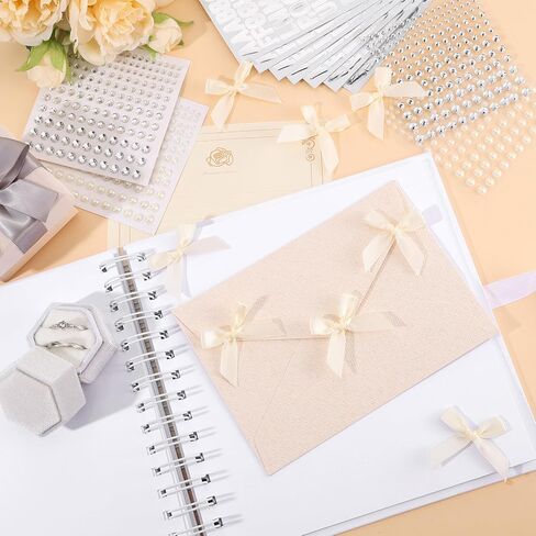 رسائل 8 × 8 بوصة إلى كتاب "قرص العروس" كتاب ذاكرة الزفاف DIY صفحات فارغة سجل قصاصات الألبوم الزفاف لافتة دفتر الضيوف مع مظروف وورقة رسائل وملصقات لؤلؤة وأقواس ورسائل معدنية (أبيض) in Saudi Arabia