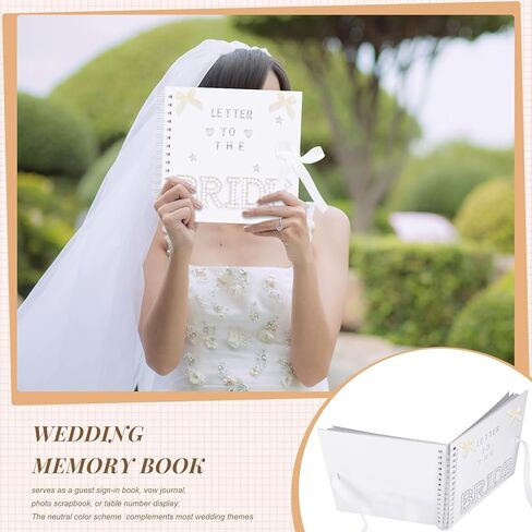 رسائل 8 × 8 بوصة إلى كتاب "قرص العروس" كتاب ذاكرة الزفاف DIY صفحات فارغة سجل قصاصات الألبوم الزفاف لافتة دفتر الضيوف مع مظروف وورقة رسائل وملصقات لؤلؤة وأقواس ورسائل معدنية (أبيض) in Saudi Arabia