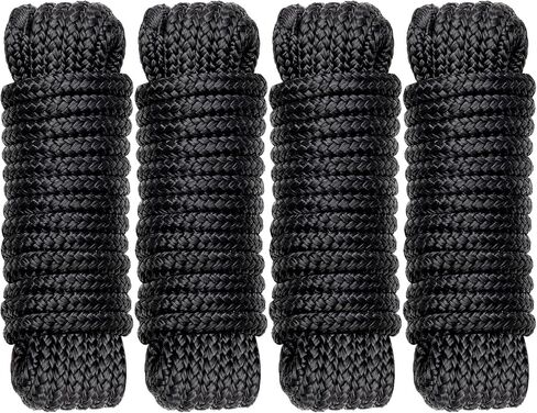 Boat Dock Lines Marine Rope - 3/8" x 25ft with Pre-Spliced 12" Loop Double Braided Nylon Ropes Bumper Tie Mooring Line for Boats Docking Pontoon Boating Accessories - 4 Pack in Kuwait
