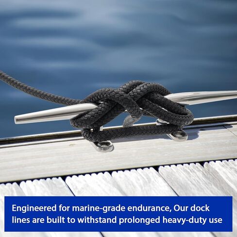 Boat Dock Lines Marine Rope - 3/8" x 25ft with Pre-Spliced 12" Loop Double Braided Nylon Ropes Bumper Tie Mooring Line for Boats Docking Pontoon Boating Accessories - 4 Pack in Kuwait
