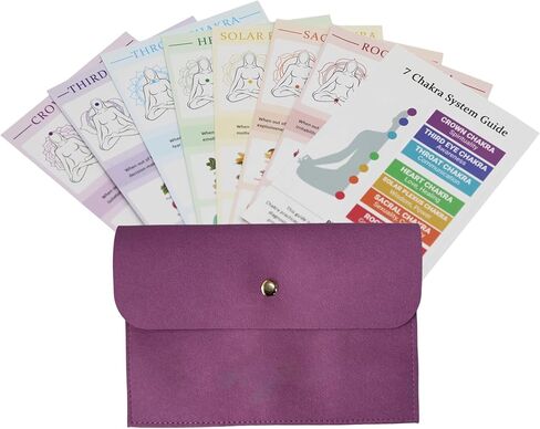 7 Chakra Reiki Reference Cards for Beginners with Storage Pouch, Double Sided Laminated Guide for Meditation, Yoga, Energy Healing, Chakra Balancing Mindfulness Study (Plum) in Saudi Arabia