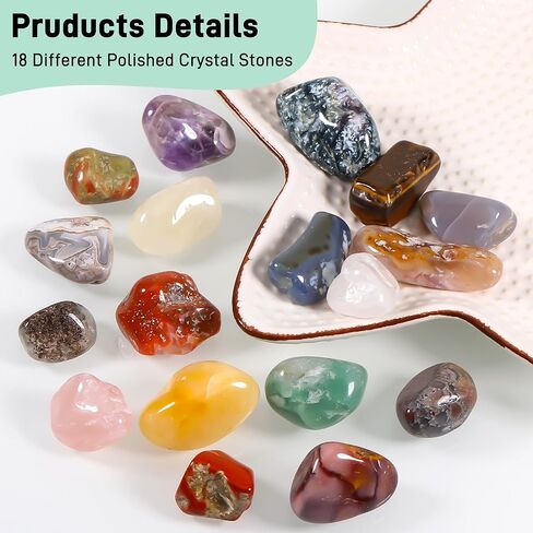 18 Pcs Healing Crystals and Stones Set, Natural Polished Gemstones, 0.8-1.2 Inch Tumbled Crystals, Lucky Pocket Stone for Reiki, Chakra Balancing, Meditation, Stress Relief in Saudi Arabia