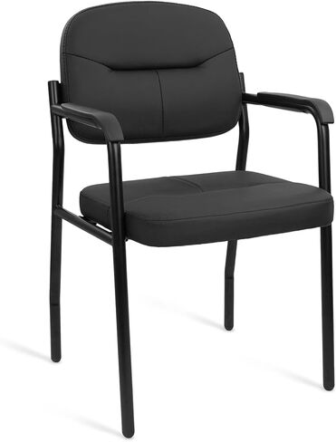 CLATINA Big and Tall Office Chair 400lbs Leather Reception Chair with Bonded Padded Armrest Wide Seat Sled Base Desk Chair No Wheels for Reception Conference Waiting Room Side Office Set of 2 Black in Saudi Arabia