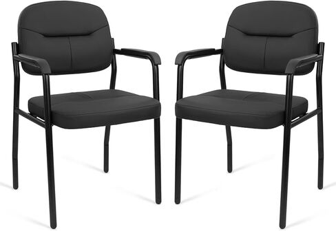 CLATINA Big and Tall Office Chair 400lbs Leather Reception Chair with Bonded Padded Armrest Wide Seat Sled Base Desk Chair No Wheels for Reception Conference Waiting Room Side Office Set of 2 Black in Saudi Arabia