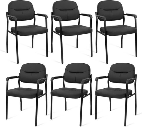 CLATINA Big and Tall Office Chair 400lbs Leather Reception Chair with Bonded Padded Armrest Wide Seat Sled Base Desk Chair No Wheels for Reception Conference Waiting Room Side Office Set of 2 Black in Saudi Arabia