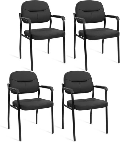 CLATINA Big and Tall Office Chair 400lbs Leather Reception Chair with Bonded Padded Armrest Wide Seat Sled Base Desk Chair No Wheels for Reception Conference Waiting Room Side Office Set of 2 Black in Saudi Arabia