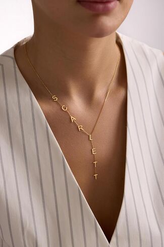 Lariat Name Necklace for Women, Personalized 18K Gold Long Y-Shaped Necklace with Letter Initial, Family Bridesmaid Mother's Day Jewelry Gift for Her in Kuwait