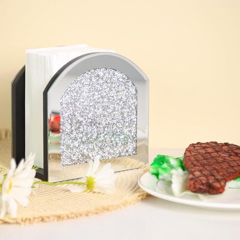 Mirror Napkin Holder with Crushed Diamond, Bling Glass Silver Napkin Holder for Dining Table Kitchen Countertop and Home Décor in Saudi Arabia