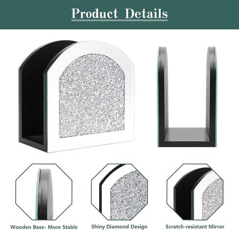 Mirror Napkin Holder with Crushed Diamond, Bling Glass Silver Napkin Holder for Dining Table Kitchen Countertop and Home Décor in Saudi Arabia