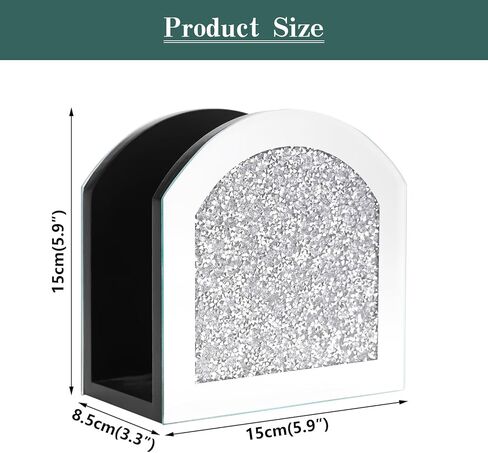Mirror Napkin Holder with Crushed Diamond, Bling Glass Silver Napkin Holder for Dining Table Kitchen Countertop and Home Décor in Saudi Arabia