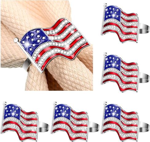 Geiserailie 6 Pieces Patriotic Napkin Rings 4th of July Bow Napkin Ring Holder Red White and Blue America Rhinestones Serviette Buckle Table Ring for 250th Anniversary Independence Day Party Home in Saudi Arabia