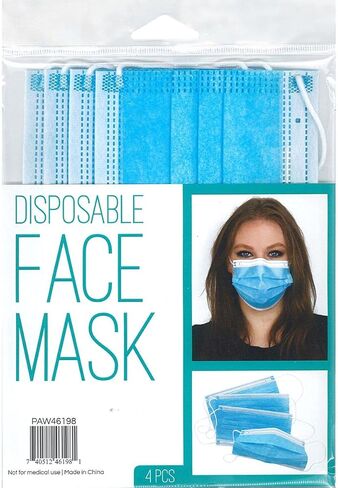 PA Essentials Disposable Face Masks – 4 Pack for Adults, Breathable 3-Ply Face Mask, Comfortable & Lightweight Disposable Masks in Saudi Arabia