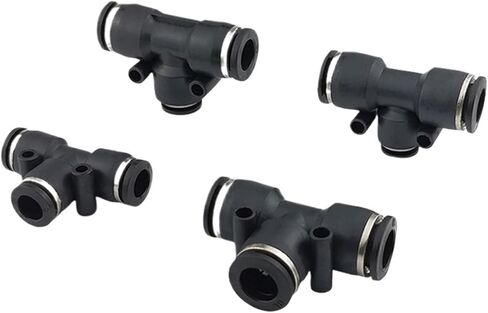 موصل خرطوم هواء هوائي أسود بقطر متغير على شكل حرف T، مقابس سريعة PE4/6/8/10/12/14/16 1 قطعة (PEG10-6-10 (أسود)) in Kuwait