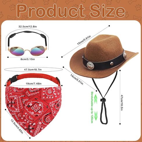Pet Cowboy Hats Dog Cat Halloween Costumes Cute West Cowboy Hat Bandana Festival Cosplay Accessories (Brown + Red) in Kuwait