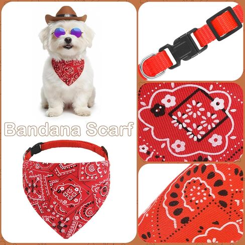 Pet Cowboy Hats Dog Cat Halloween Costumes Cute West Cowboy Hat Bandana Festival Cosplay Accessories (Brown + Red) in Kuwait
