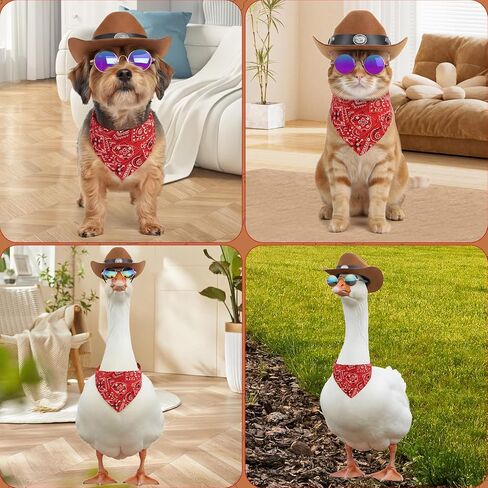 Pet Cowboy Hats Dog Cat Halloween Costumes Cute West Cowboy Hat Bandana Festival Cosplay Accessories (Brown + Red) in Kuwait