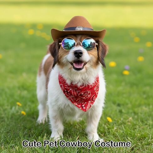 Pet Cowboy Hats Dog Cat Halloween Costumes Cute West Cowboy Hat Bandana Festival Cosplay Accessories (Brown + Red) in Kuwait