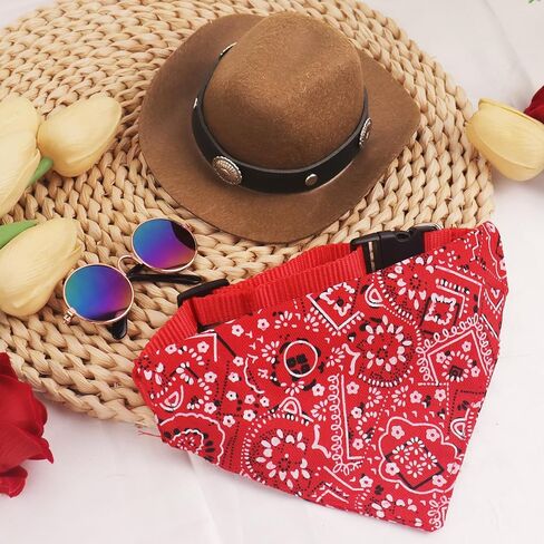 Pet Cowboy Hats Dog Cat Halloween Costumes Cute West Cowboy Hat Bandana Festival Cosplay Accessories (Brown + Red) in Kuwait
