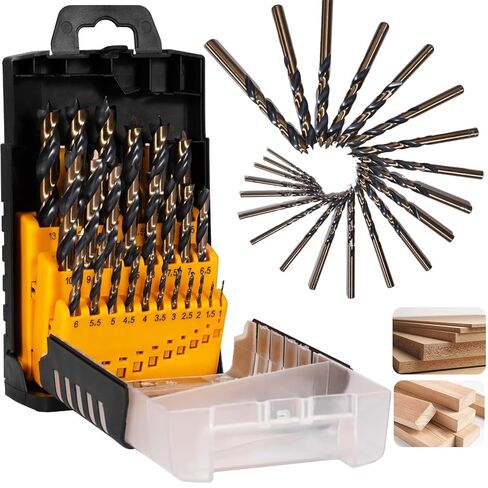 مجموعة رؤوس مثقاب براد بوينت 25 قطعة، رؤوس مثقاب خشبية HSS مطلية بالتيتانيوم للخشب الصلب والخشب اللين، 1-13 مم (خطوة 0.5 مم) مع حقيبة تخزين in Kuwait