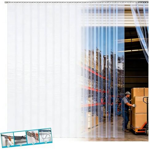 118x106 Inch PVC Strip Door Curtain Kit, Heavy Duty Waterproof Clear Door Curtain for Walk-in Cooler, Freezer, Warehouse & Garage, Hurricane Shutters, Energy Saving and Easy Install(Clear) in Kuwait