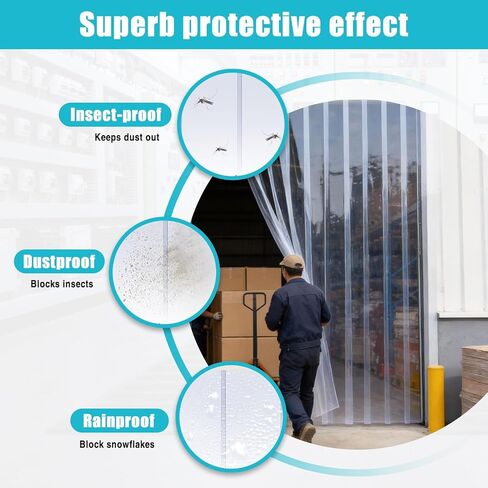 118x106 Inch PVC Strip Door Curtain Kit, Heavy Duty Waterproof Clear Door Curtain for Walk-in Cooler, Freezer, Warehouse & Garage, Hurricane Shutters, Energy Saving and Easy Install(Clear) in Kuwait