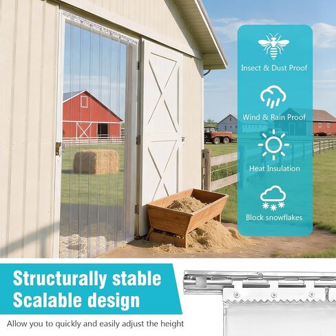 118x106 Inch PVC Strip Door Curtain Kit, Heavy Duty Waterproof Clear Door Curtain for Walk-in Cooler, Freezer, Warehouse & Garage, Hurricane Shutters, Energy Saving and Easy Install(Clear) in Kuwait
