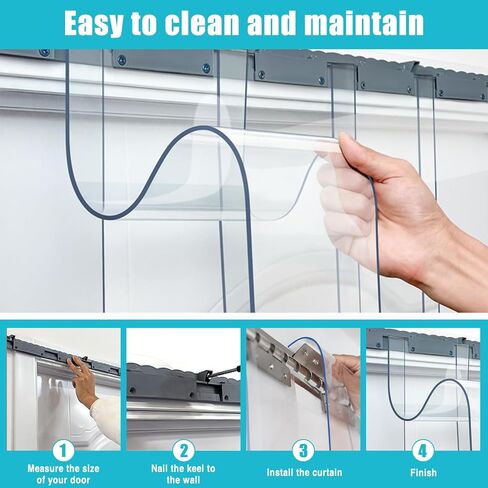 118x106 Inch PVC Strip Door Curtain Kit, Heavy Duty Waterproof Clear Door Curtain for Walk-in Cooler, Freezer, Warehouse & Garage, Hurricane Shutters, Energy Saving and Easy Install(Clear) in Kuwait