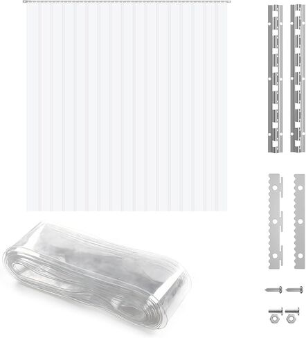 118x106 Inch PVC Strip Door Curtain Kit, Heavy Duty Waterproof Clear Door Curtain for Walk-in Cooler, Freezer, Warehouse & Garage, Hurricane Shutters, Energy Saving and Easy Install(Clear) in Kuwait