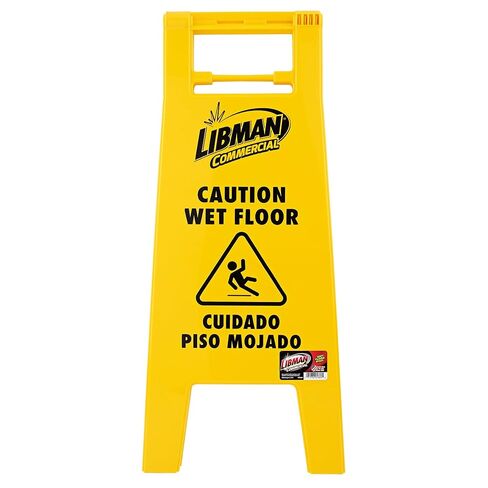 لافتة Libman Commercial Caution للأرضيات المبللة، مشبك قفل، عالي التحمل، أصفر (عبوة من 4 قطع) in Kuwait