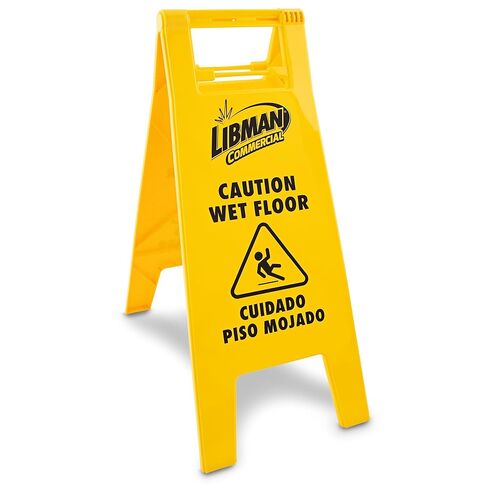 لافتة Libman Commercial Caution للأرضيات المبللة، مشبك قفل، عالي التحمل، أصفر (عبوة من 4 قطع) in Kuwait
