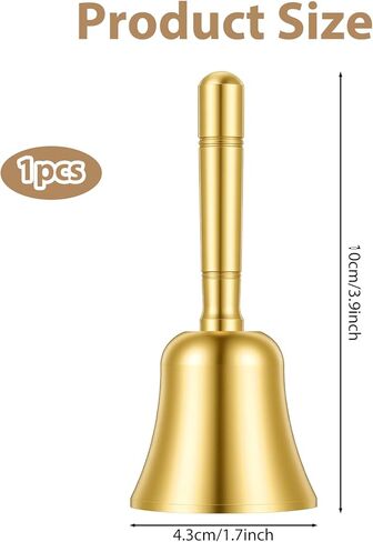 Super Loud Hand Bell Solid Brass Dinner Bell with Metal Handle 3.9" Small Bell Handbell for Wedding Office Meditation Animal Training Musical Teaching and Service (Gold) in Saudi Arabia