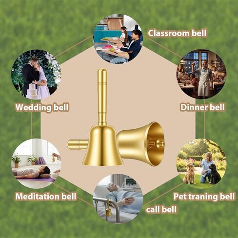 Super Loud Hand Bell Solid Brass Dinner Bell with Metal Handle 3.9" Small Bell Handbell for Wedding Office Meditation Animal Training Musical Teaching and Service (Gold) in Saudi Arabia