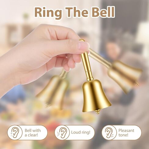 Super Loud Hand Bell Solid Brass Dinner Bell with Metal Handle 3.9" Small Bell Handbell for Wedding Office Meditation Animal Training Musical Teaching and Service (Gold) in Saudi Arabia